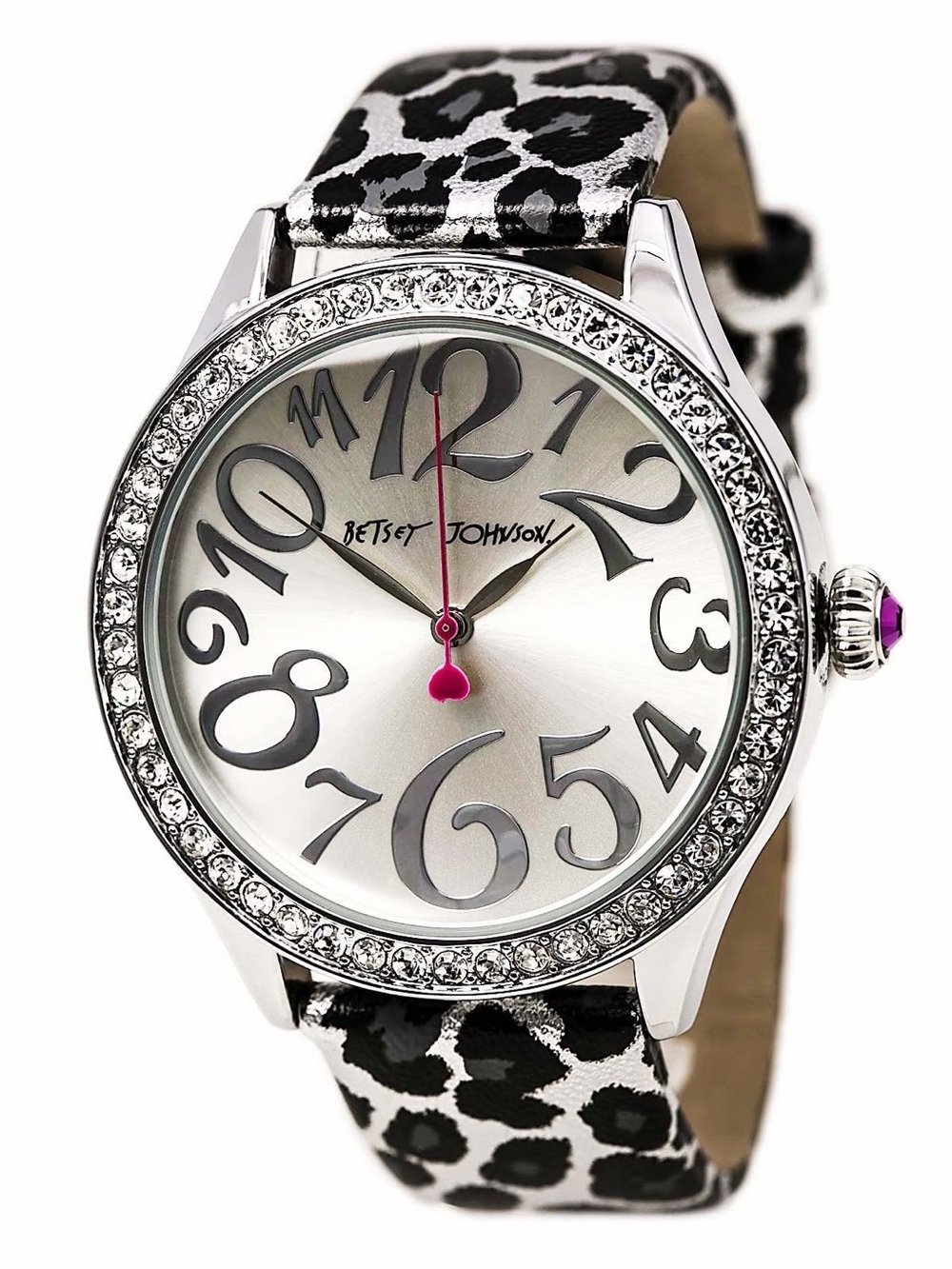 Betsey Johnson Leopard Print Watch • Leather Strap • Crystals